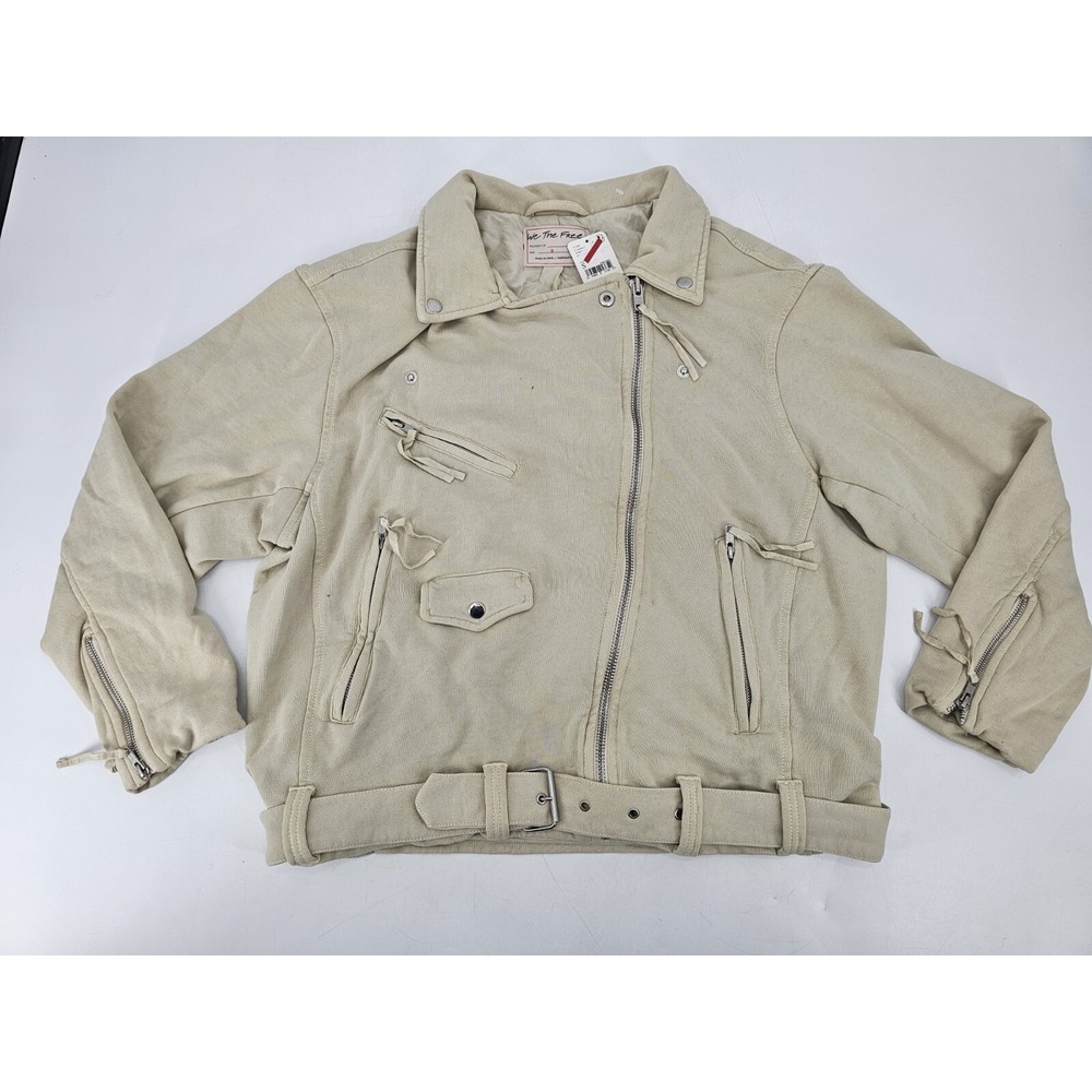 NWT Free People Rebel Rebel Knit Moto Jacket in‎ Vanilla Creme Size Small